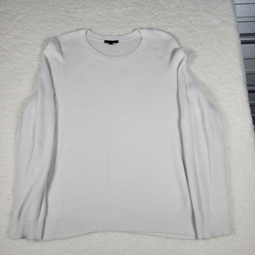 Eileen Fisher White Tencel Lyocell Blend Textured Knit Crewneck Sweater Large